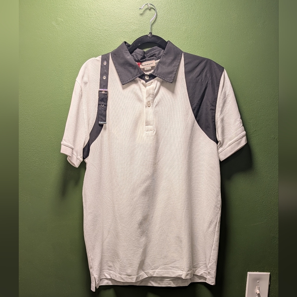 Men's White and Black Polo Shirt